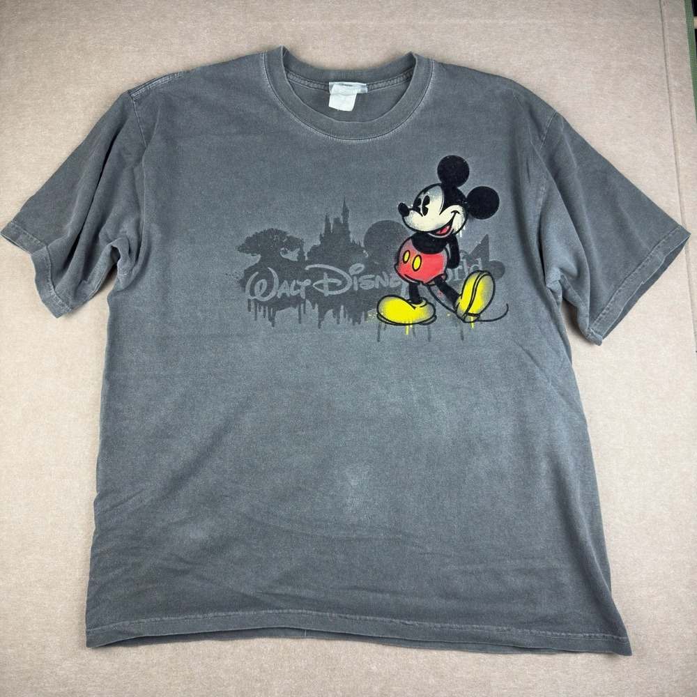 Y2K Walt Disney World Mickey Mouse‎ Gray Graphic T-Shirt Men's Large Castle Tee